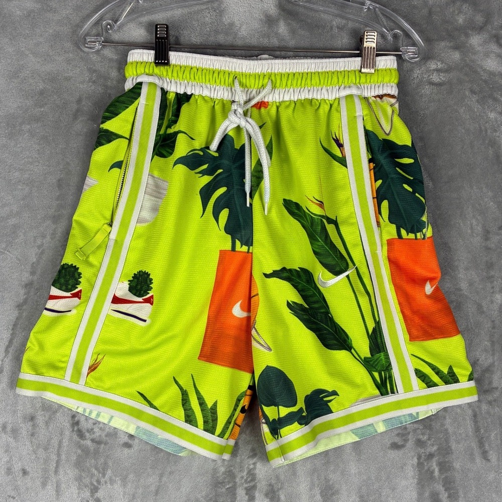 Nike Dri-FIT Basketball Shorts Mens Small Lime Green Tropical Sneaker Print Mesh